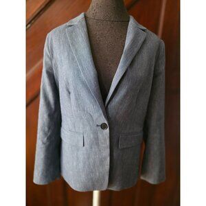 Loft Womens Herringbone Blazer 8P Blue Cotton Blend Single-Button Suit Jacket NW